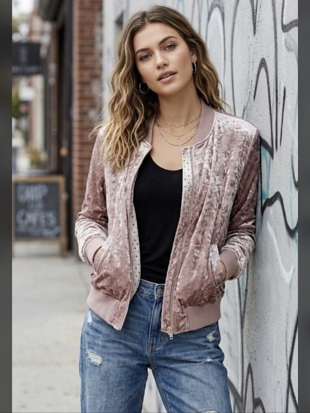 Anthropologie Sanctuary Pink Crushed Velour Over Sized Bomber Jacket Size Small